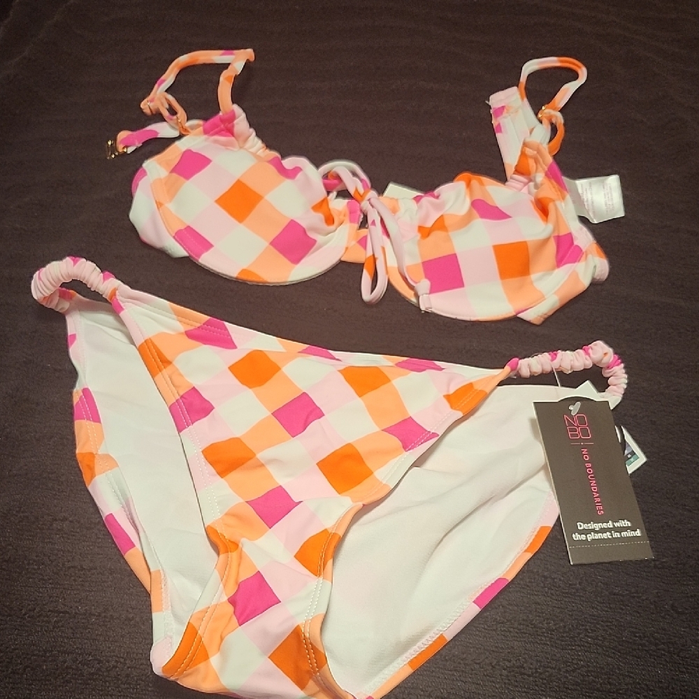 Pink and Orange Checkered Bikini Set